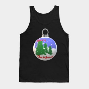 Christmas Tree Ornament with Merry Christmas Greeting, Evergreen Trees and Snowflakes Tank Top